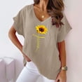 thumbnail image 2 of Camiseta de Manga Corta con Cuello en V con Impresión de Girasol, Algodón Casual Y Top de Cáñamo, 2 of 6