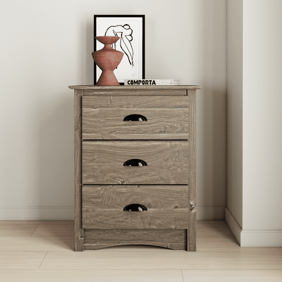 Prepac Salt Spring Coastal 3 Drawer Bedroom Nightstand, Drifted Gray