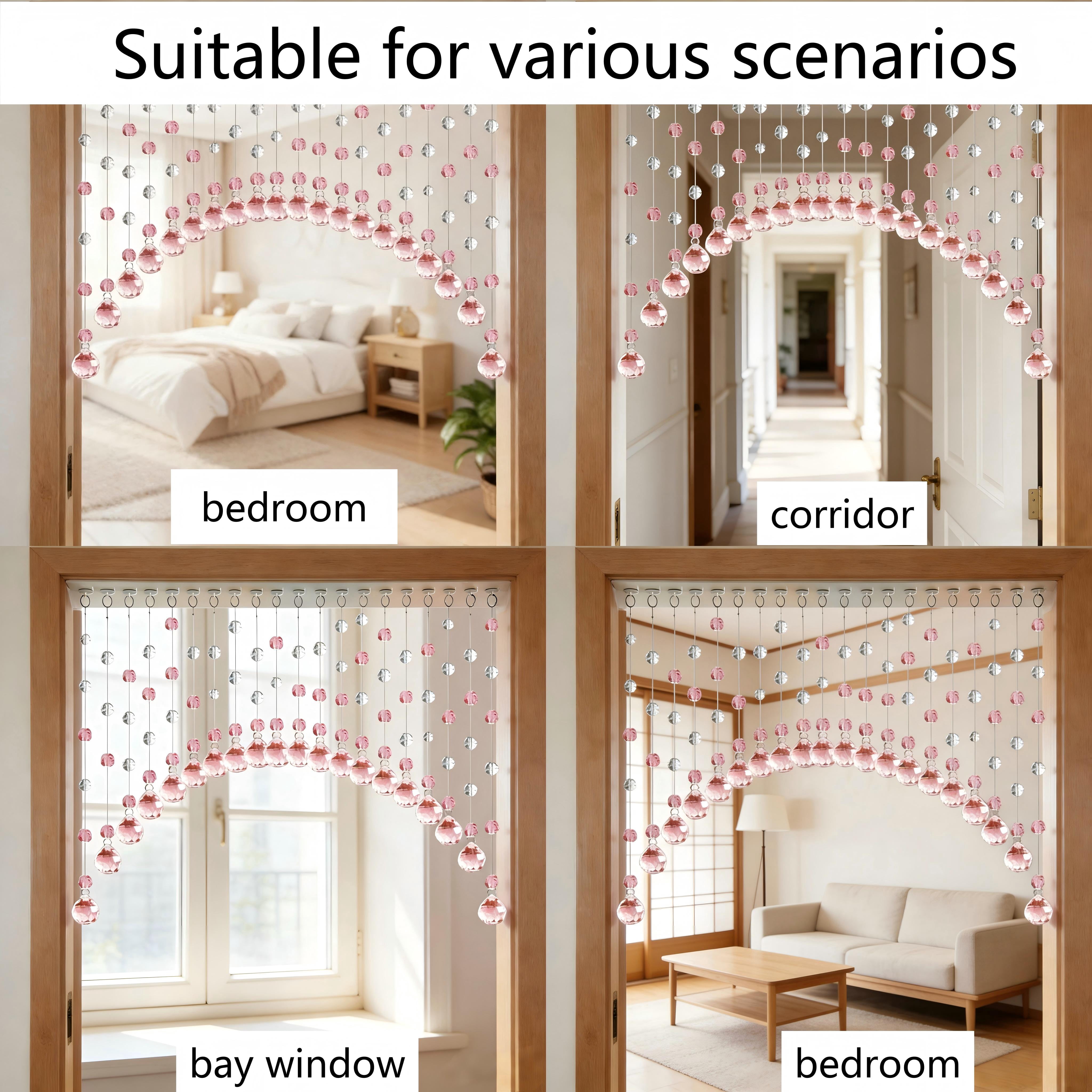 20-Strand Crystal Beaded Curtain, Multicolor Acrylic Arched Room Divider with Rainbow Beads for Bedroom, Living Room, Cafe