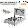 thumbnail image 3 of VanAcc Queen Size Bookcase Bed Frame with LED Headboard and 4 Drawers, Farmhouse Wood Storage Bed with Charging Station, White Birch, 3 of 7