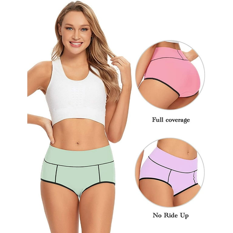 POKARLA Women's High Waisted Cotton Underwear Soft Breathable Panties  Stretch Briefs Regular & Plus Size 5-Pack 