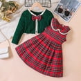 thumbnail image 2 of Mercatoo 2 Piece Girl Christmas Outfit Sleeveless Plaid Dress and Ribbed Cardigan Set Toddler Baby Girl Dress and Cardigan, 2 of 6