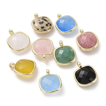 10pcs Pendants Faceted Square with Golden Brass Edge Loops 16.5x13x6mm Hole: 2.2mm