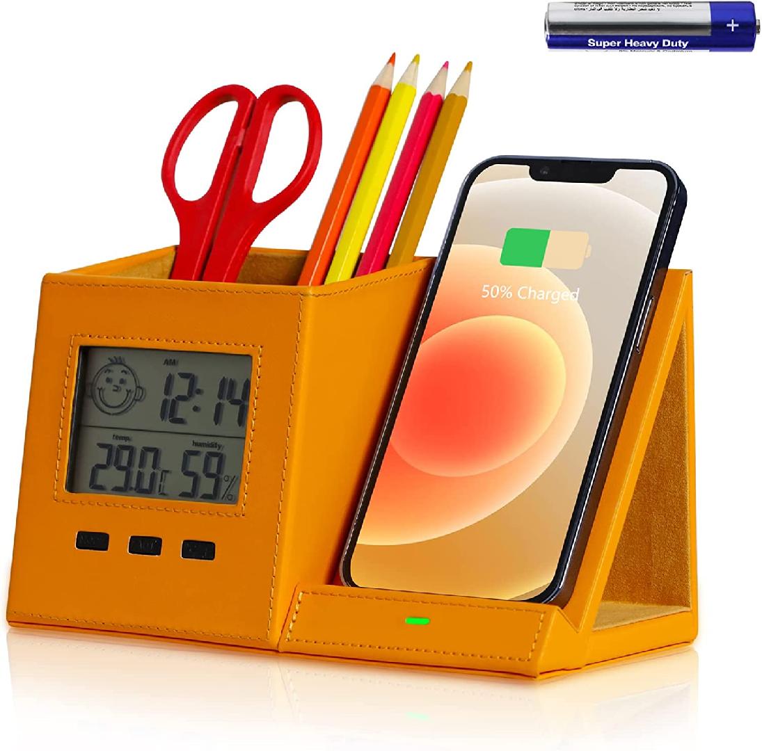 Pen Holder for Desk, Builtin , Digital Indoor Thermometer and Humidity
