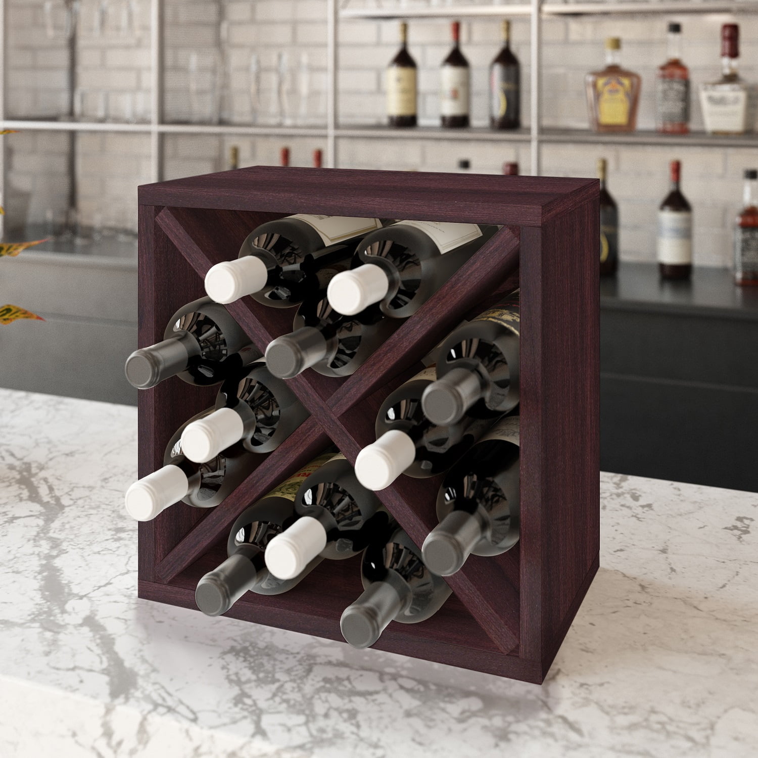 12 Bottle Classic Hardwood Wine Storage Rack Espresso NEW 