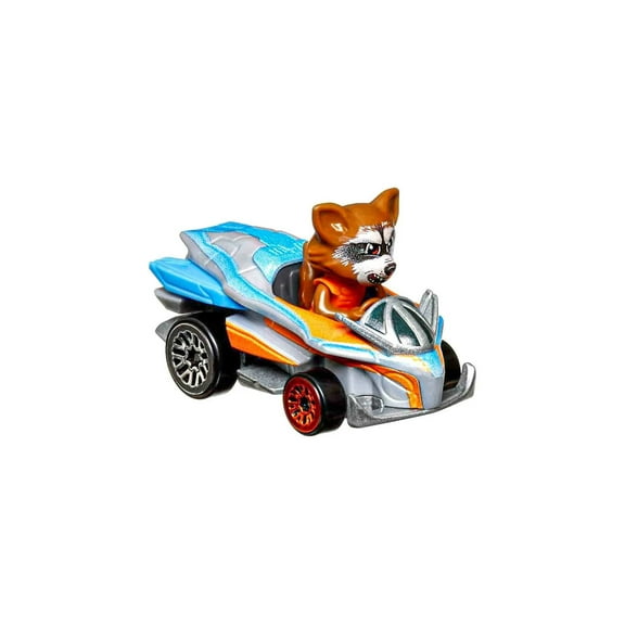 Rocket Racoon, Marvel, Silver w/Blue & Orange Stripes - Mattel Hot Wheels HKB86956M - 2.25" Scale Diecast Model Car