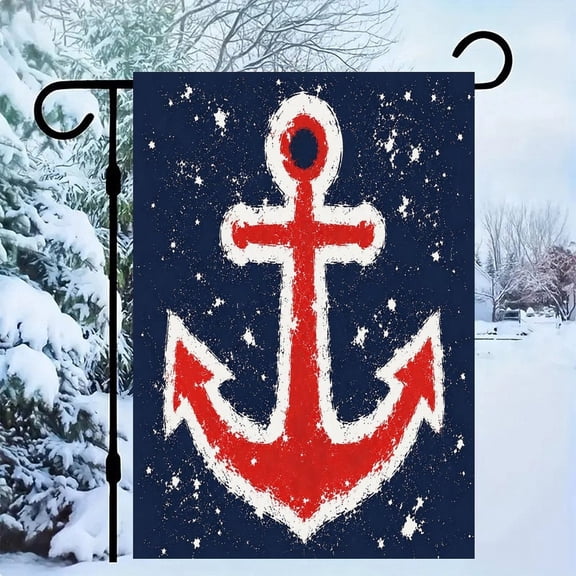 RKSupls Patriotic Linen Double Sided Garden Flag, Independence Day Themed Yard Decor, Nautical Anchor Navy Blue Star Burst Outdoor Banner for Holiday Lawn
