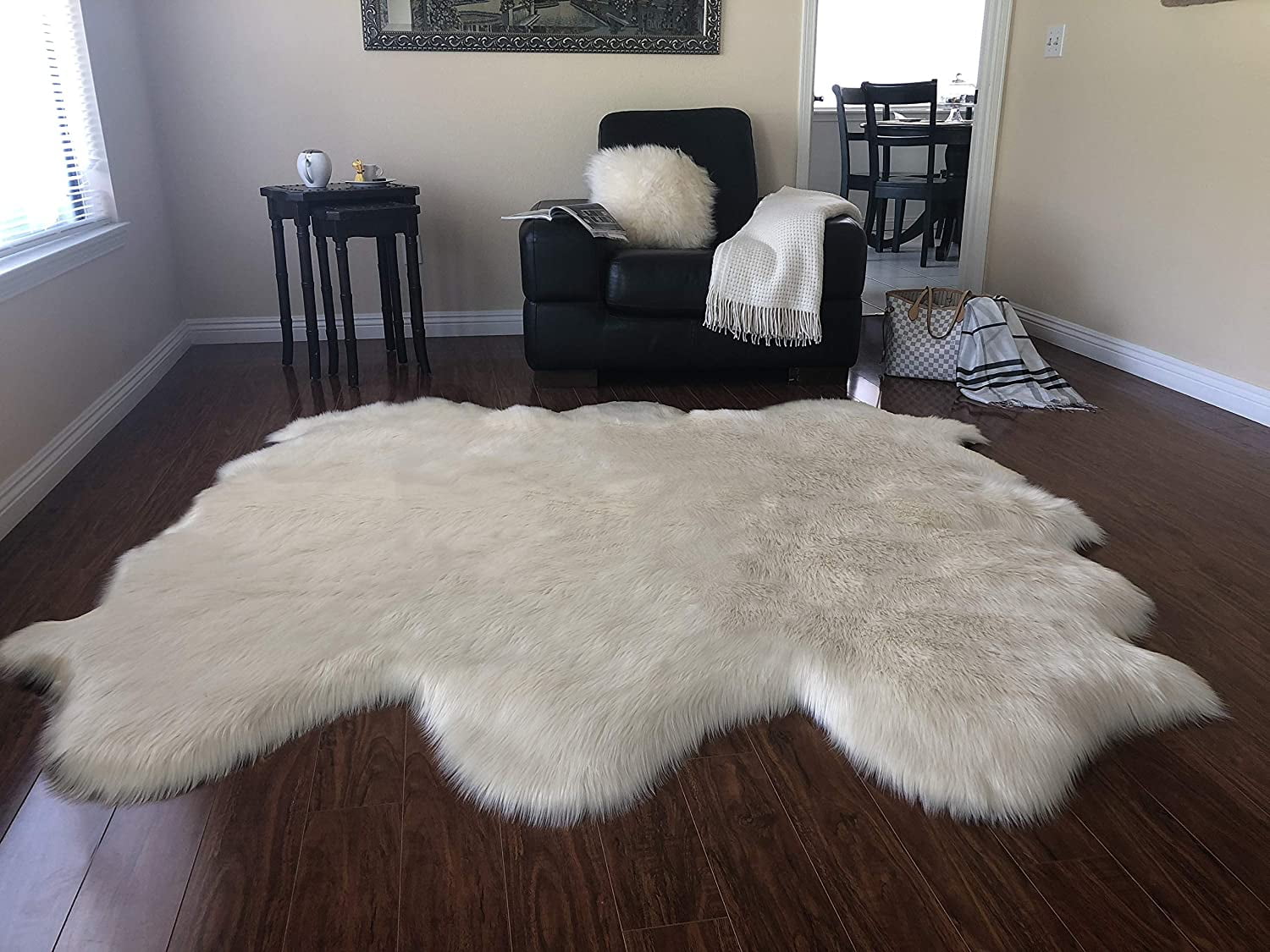 LAMBZY Faux Sheepskin Hypoallergenic Free Shape Silky Shag Rug, Luxury
