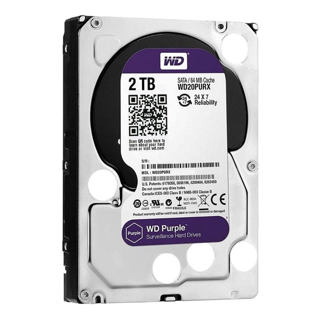 Western Digital Disque Dur Interne de Surveillance 2 To WD Purple HDD - SATA 6 Gb/s, Cache 64 Mo, 3,5 Pouces - WD20PURZ