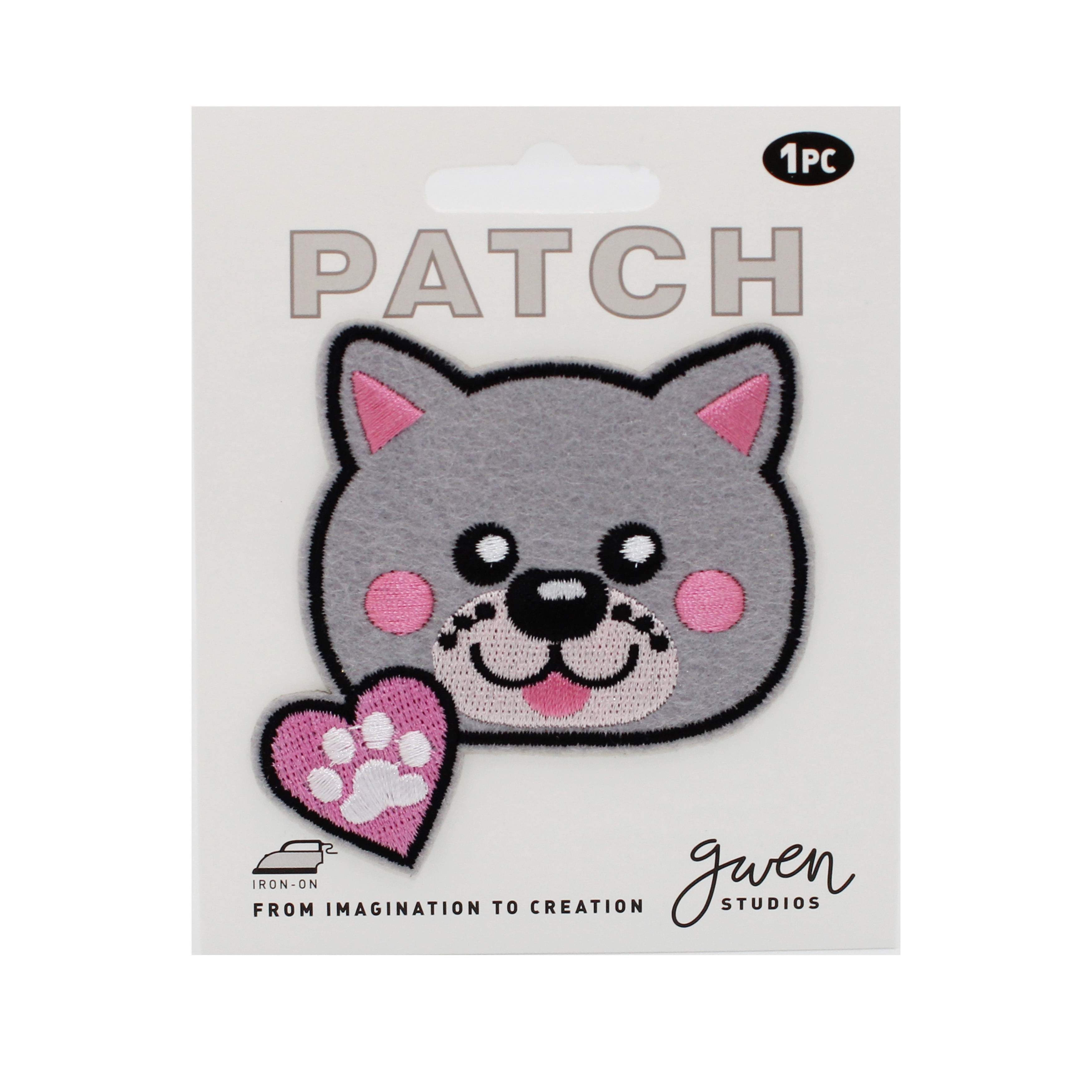 (3 pack) Gwen Studios Embroidered Pink and Gray Cat Iron-on Patch Applique, 2.7" x 2.95"