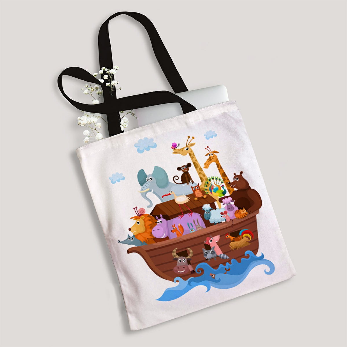 Noah's Ark with Animals Grocery Travel Reusable Tote Bag 