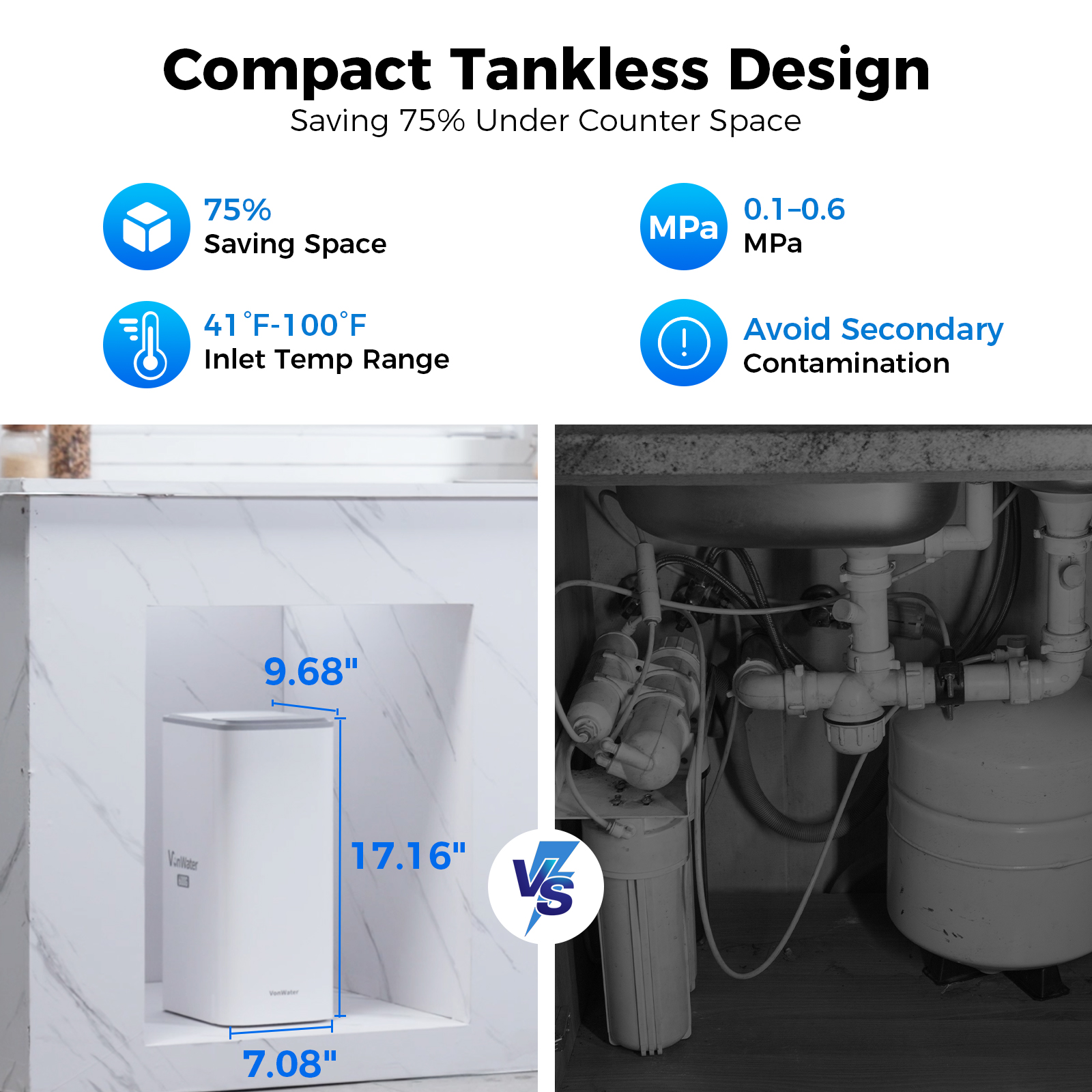 VonWater 600GPD Tankless Under Sink Reverse Osmosis Water Filter System,  5 Stage RO Filtration System, 2:1 Pure to Drain, RO Water Filtration System, Reduce TDS, NSF/ANSI 372 Listed