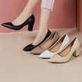 thumbnail image 4 of XIMIN Women's Closed Pointed Toe Work Dress Pumps Low Chunky Patent Leather Office Heels Suede Wedding Party Slip On Daily Comfy Pump Shoes (9, Khaki), 4 of 7