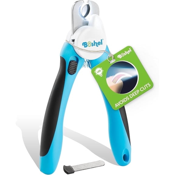 BOSHEL LED Dog Nail Clippers with Quick Sensor & Safety Guard - Battery Powered Grooming Tool