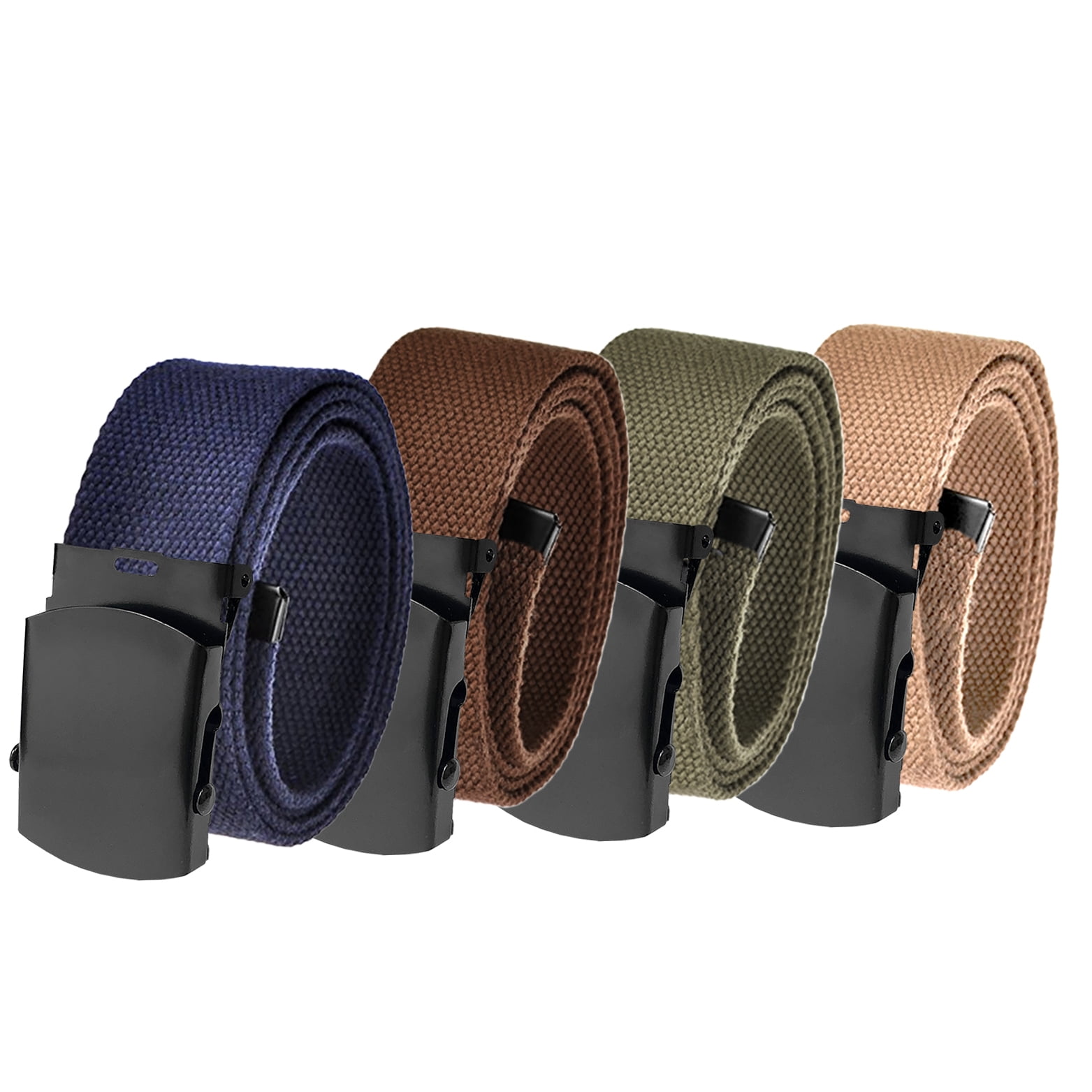 Canvas Web Belt Military Style with Matte Nickel Buckle and Tip 46" Black 