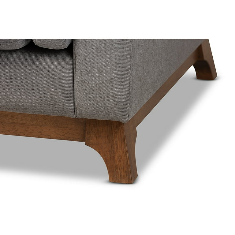 Baxton Studio Sava Mid-Century Modern Grey Fabric Upholstered Walnut Wood 3-Seater Sofa Baxton Studio Sava Mid-Century Modern Grey Fabric Upholstered Walnut Wood 3-Seater Sofa