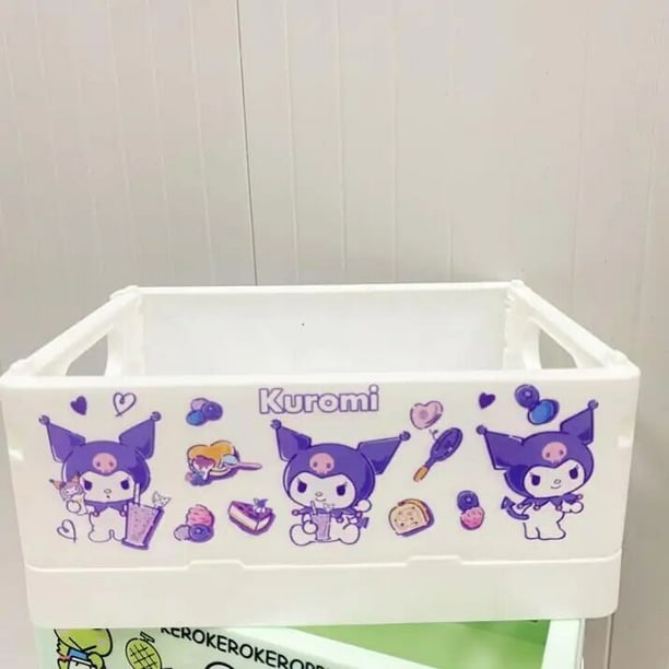 Ins Sanrio Kuromi Cinnamoroll cestas de almacenamiento de plástico para escritorio, caja organizadora, cesta de almacenamiento de juguetes apilable plegable con asa
