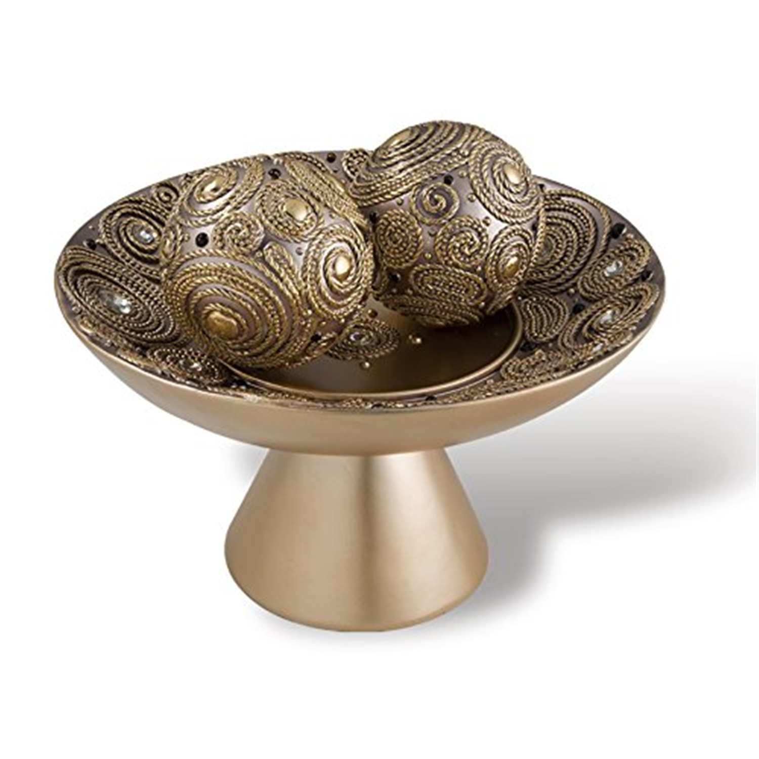 Golden Swirl Decorative Bowl With Spheres
