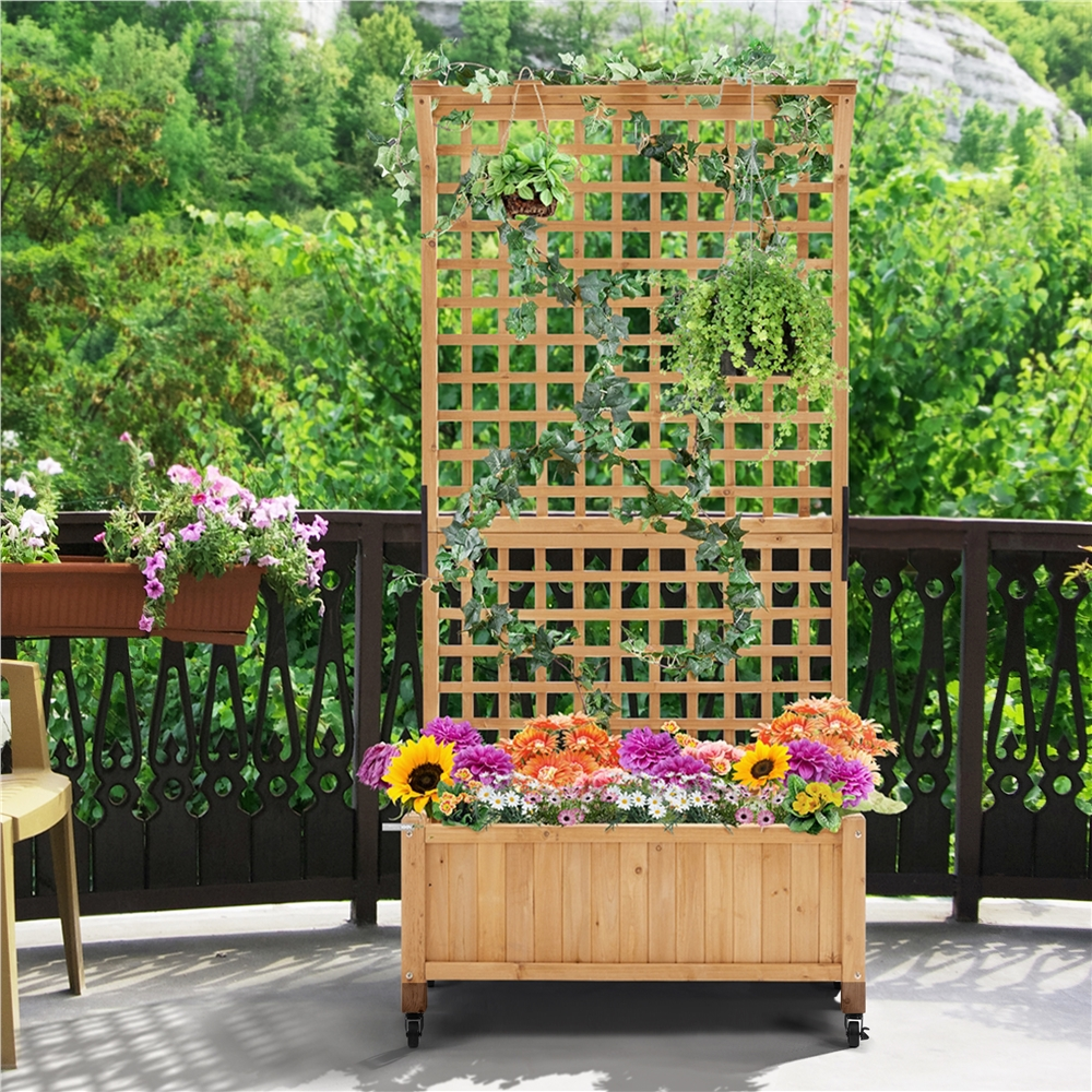 Renwick 35.5'' L × 18'' W × 72'' H Wood Planter Raised with Trellis, Light Brown