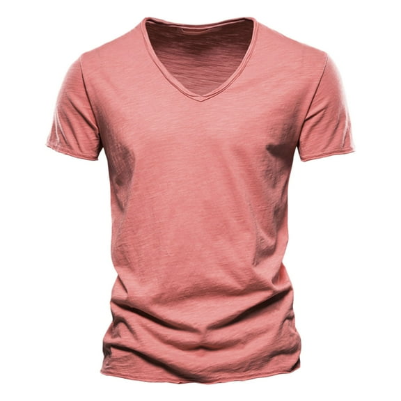 XDZJLR T Shirts for Men Fashion Casual Solid Color Cotton V Neck Short Sleeve Tees