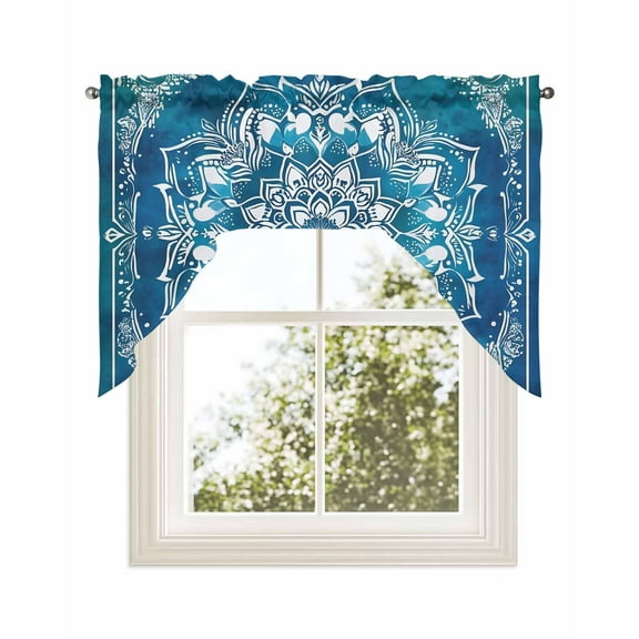 Teal Green Boho Kitchen Curtains Swag Valance for Windows/Bathroom/Cafe, Abstract Floral Modern Ethnic Tribal Rod Pocket Drape Panel Swag Curtains Valance for Bedroom/Living Room 56"x36"