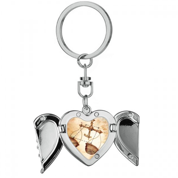 September October Libra Constellation Zodiac Heart Angel Wing Key Chain Holder