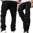 thumbnail image 2 of Men's Regular Fit Ripped Stacked Jeans Slim Fit Patch Distressed Destroyed Straight Leg Denim Pants Streetwear, 2 of 10