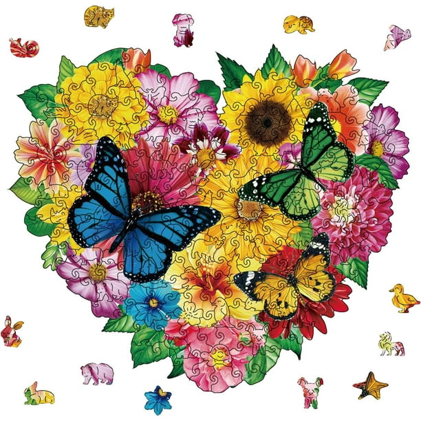 200 piezas de rompecabezas de madera con diseño de mariposas de amor para adultos, 12,99 x 11,22 pulgadas, flores, rompecabezas de madera coloridos para cumpleaños.