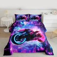 thumbnail image 2 of Homewish Motercycle Sports Player Full Size Comforter Sets for Kids, Futuristic Square Abstract Bedding Comforter Set, Fuchsia Blue Dirt Bike Reversible Bedding Sets, Super Cozy Room Decor, 3pcs, 2 of 8