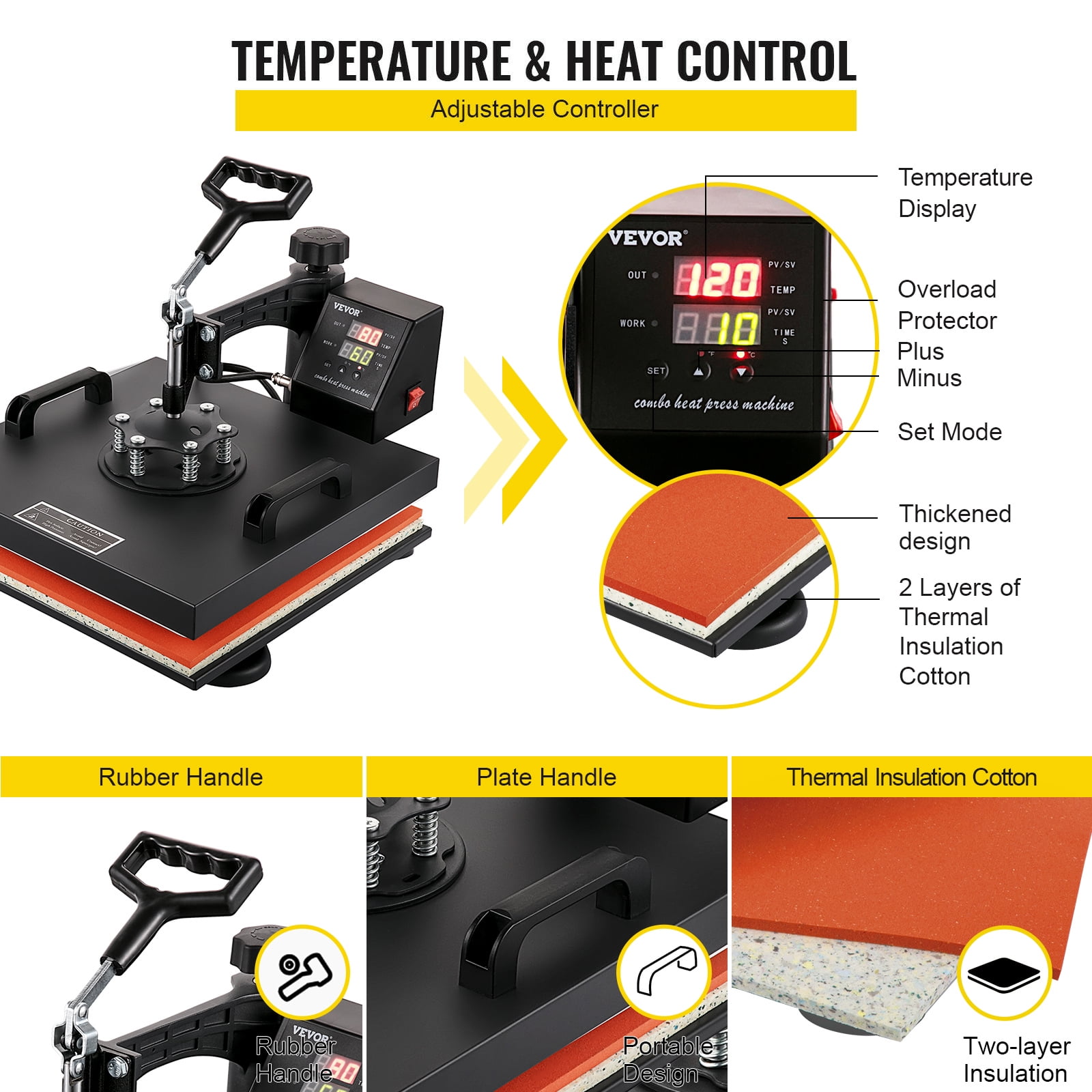 Versatile Heat Press Machine - 15x15, 1000W, LED, 360° Rotation