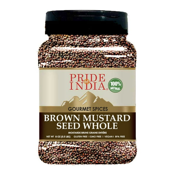 Pride of India – Brown Mustard Seed Whole – Gourmet Indian Spice – Hot & Spicy Flavor – Ideal seasoning for sauces/dips/spice blends – Easy to Store – 12 oz. Medium Dual Sifter Bottle