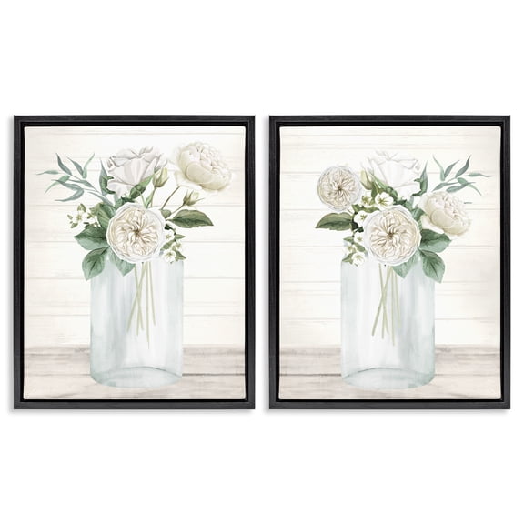 Stupell Industries Soft Patience Flowers 2 Piece Black Framed Floater Canvas Set, design by Kim Allen