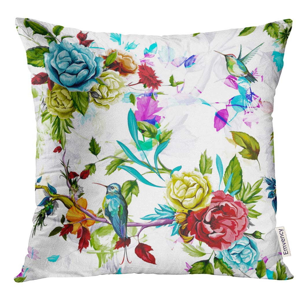 Yellow Pink Mint Green Spring Flowers Throw Pillow 16x16 Multicolor 