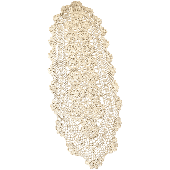 American Country Style Handmade Crochet Table Runner, Beige Pure Cotton Lace Hollow Knit, Vintage Decorative Tablecloth for Dining Coffee Table, TV Cabinet, Dresser, 15.7 x 23.6 in / 40 x 60 cm