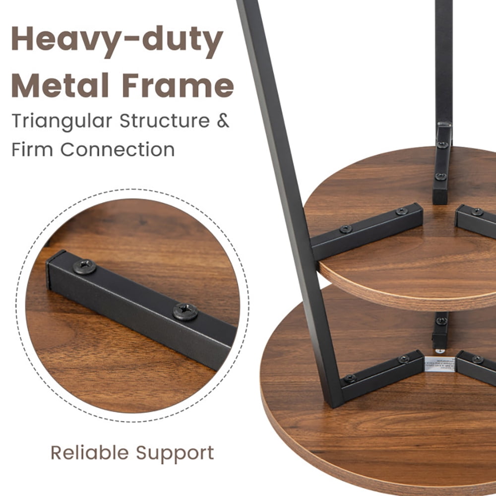 Finihen End Table, 2-Tier Round End Table with Open Shelf and Triangular Metal Frame, Sofa Side Table, Bed Side Table, for Living Room, Bedroom, Walnut Finihen End Table, 2-Tier Round End Table with Open Shelf and Triangular Metal Frame, Sofa Side Table, Bed Side Table, for Living Room, Bedroom, Walnut