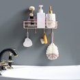 thumbnail image 4 of Bathroom Storage Rack Corner Organizer Toilet Kitchen Wall Hanging Iron Shelf without Drilling  Pink with Hooks, 4 of 8