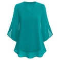 thumbnail image 5 of Women's V Neck Blouse Ruffle Detail 3/4 Sleeve Chiffon Casual Tunic Top, 5 of 5
