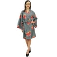 thumbnail image 4 of Bimba Cotton Poplin Floral Print Bridesmaid Sleepwear Kimono Robe With Belt - 4, 4 of 4