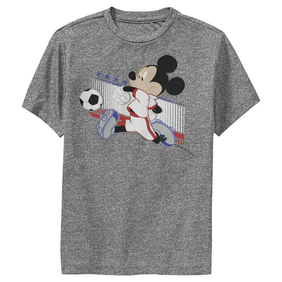 Boy's Mickey & Friends Mickey Mouse Soccer France Performance Graphic Tee Charcoal Heather Medium