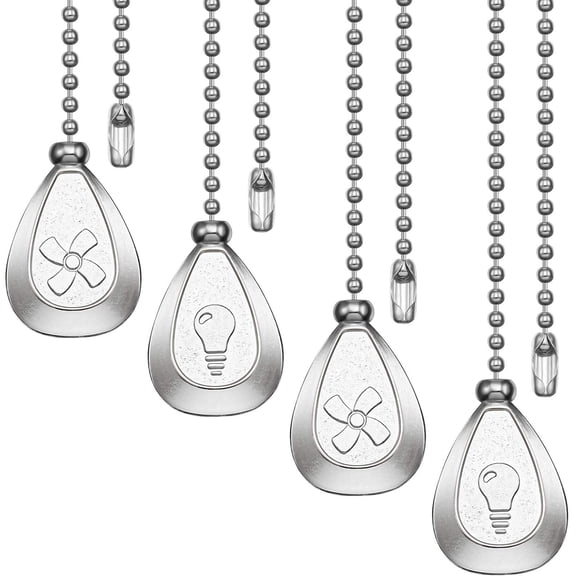 Deally Ceiling Fan Pull Chain Extender Ornament Set of 4 12 Inch Ceiling Pull Chain Extension Classic Drop Shaped Pendant Beaded Ball Cord for Fan light lamp decorative with Connector Silver