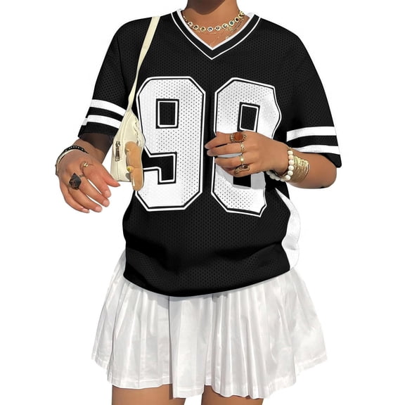 ALLTB Women Y2k Graphic Shirt Oversized V Neck Shirts Casual Streetwear Tops