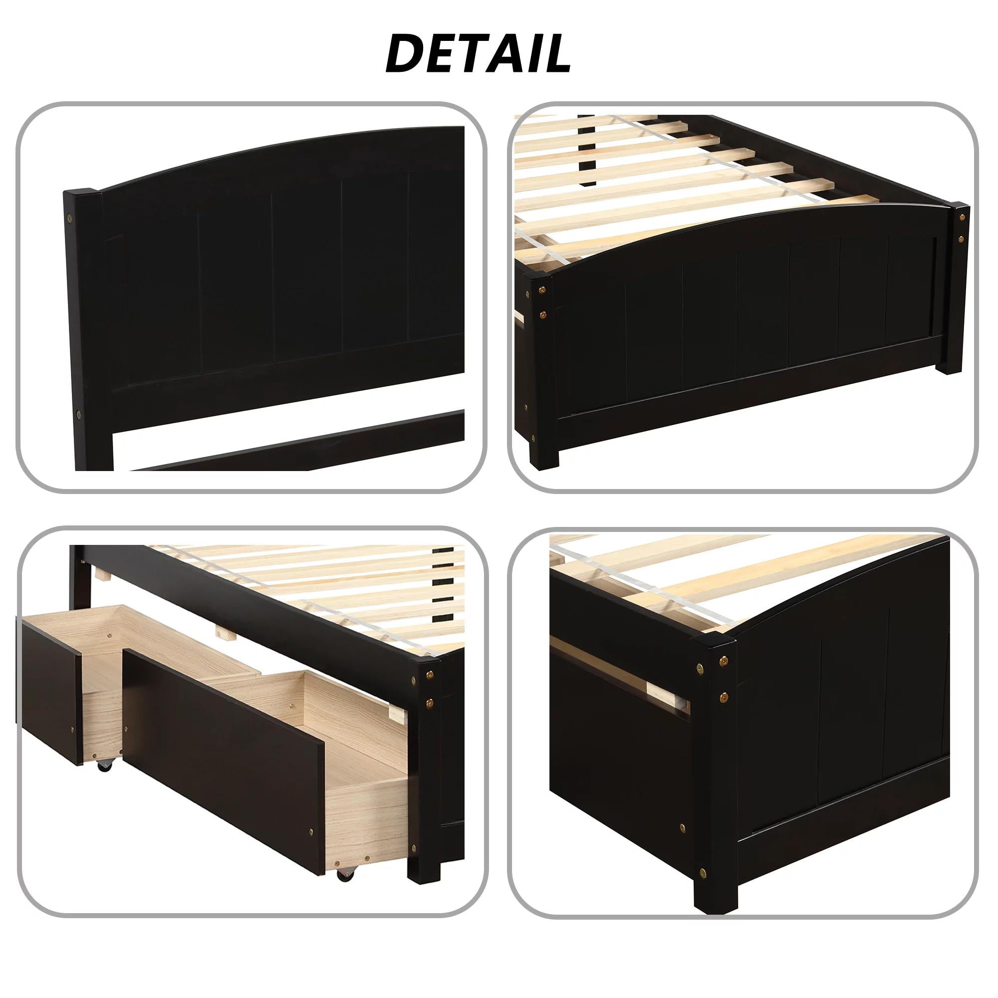 Gewnee Kids Wood Platform Bed,Twin Size Platform Bed with Headboard and Storage Drawers,Espresso