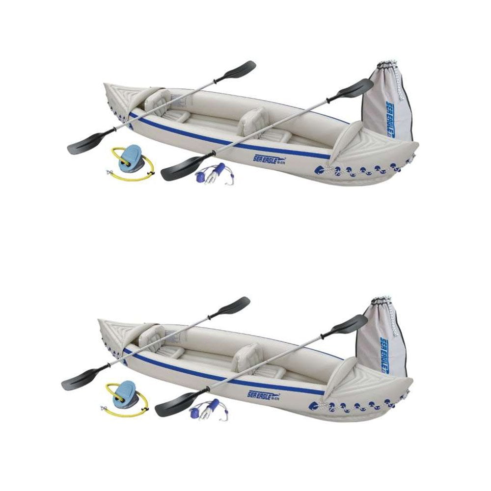 Sea Eagle 370 Deluxe 2 Person Inflatable Portable Sport Kayak & Paddles