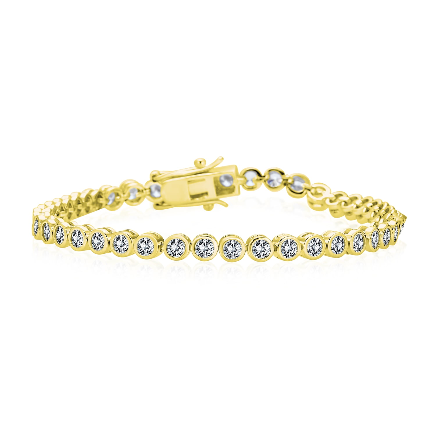 14K Yellow Gold Bracelet With Round Shaped Cubic Zirconia 7 Inches