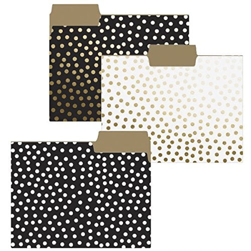 graphique gold Dots File Folder Set - File Set Includes 9 Folders with 3 Unique Polka Dot Designs, Embellished w/ gold Foil on Durable Triple-Scored coated cardstock, 11.75" x 9.5"