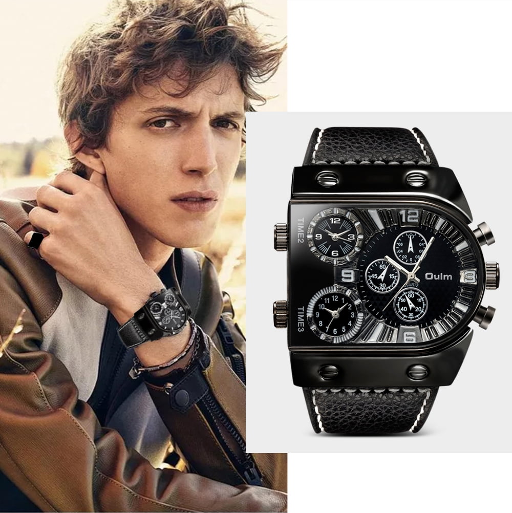 Men's Wrist Watch, Oulm 9315 Multi-function 3 Movt Quartz Leather  Wristwatch Men Military Sports Watch - Walmart.com