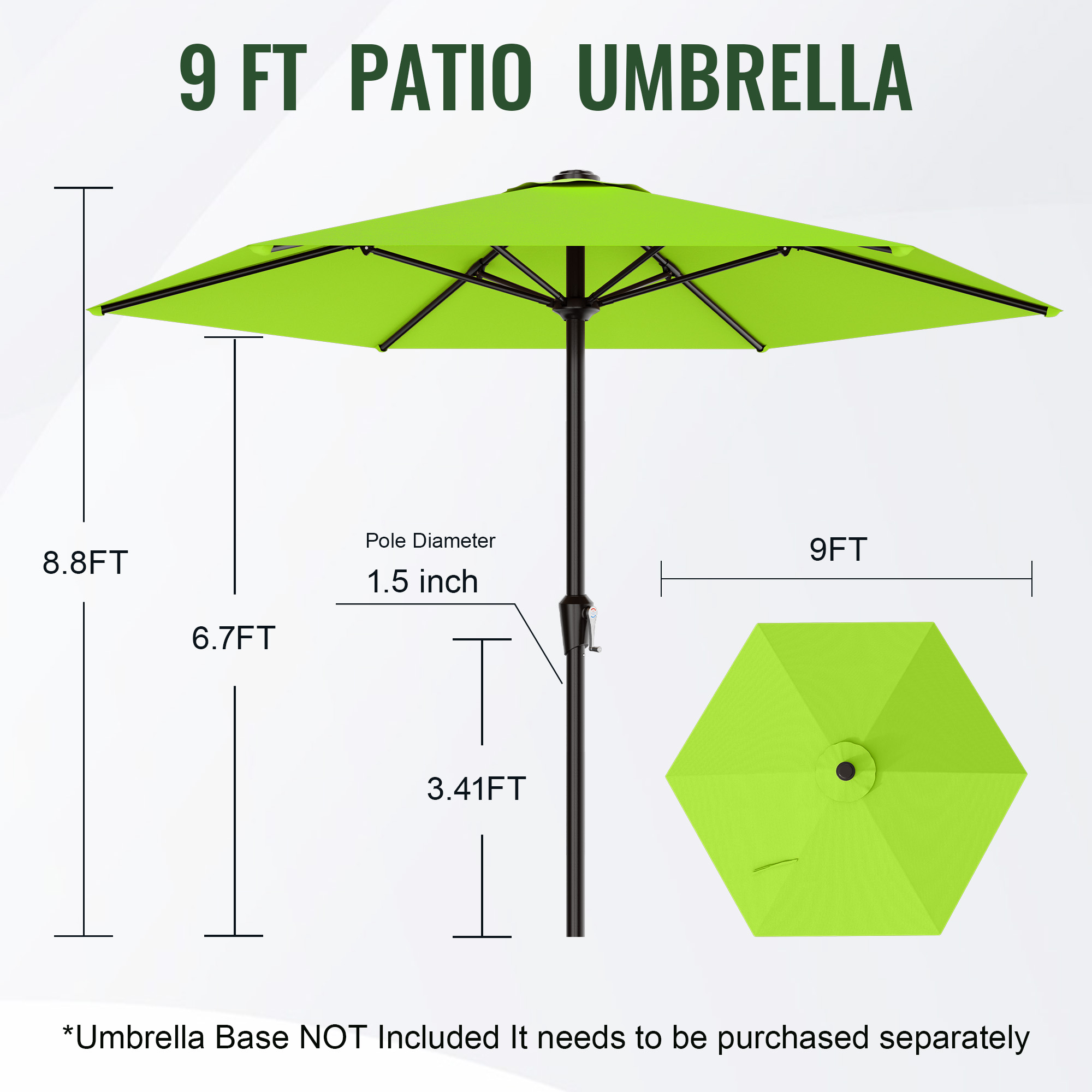 Easthome 9 Ft Patio Umbrella With Crank, Apple Green photo 6