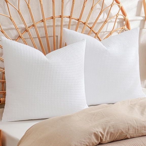 100% Cotton Waffle Weave Euro Shams 26" x 26", No Filling, 2 Pack Elegant Home Decorative Euro Throw Pillow Covers for Bed Couch Sofa, White