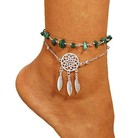 

Graeen Boho Turquoise Anklets Dream Catcher Anklet Bracelets Beaded Ankle Bracelet Silver Foot Jewelry for Women and girls (Style11)