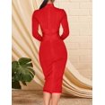 thumbnail image 3 of Women's Long Sleeve Bandage Wedding Guest Dress Midi Fall Winter Party Cocktail Dresses Evening Gown, 3 of 6